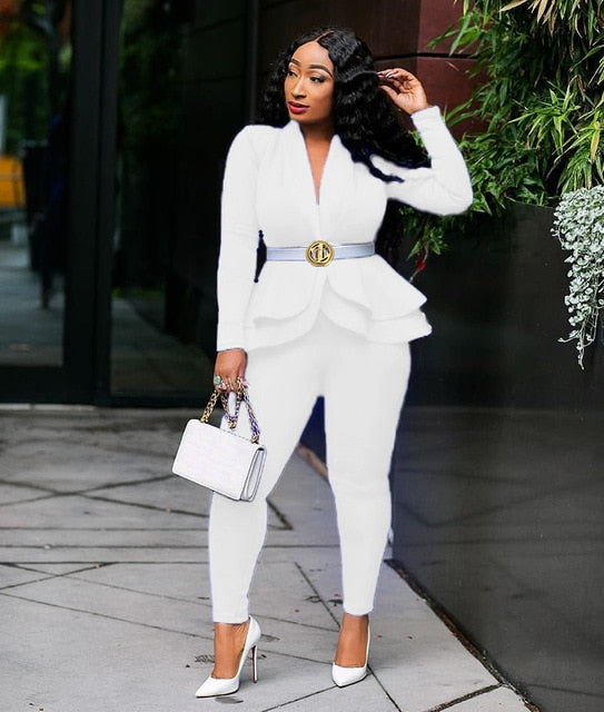 Long Sleeve Blazers 2Pcs Office Set - Veira Trending Shop
