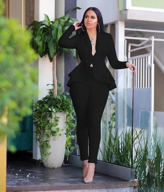 Long Sleeve Blazers 2Pcs Office Set - Veira Trending Shop