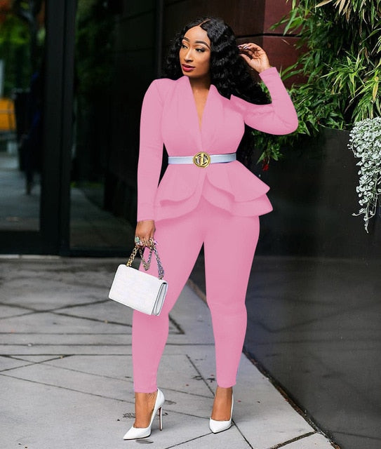Long Sleeve Blazers 2Pcs Office Set - Veira Trending Shop