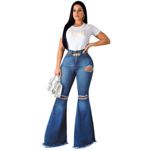 High Waist Flare Ripped Jeans - Veira Trending Shop