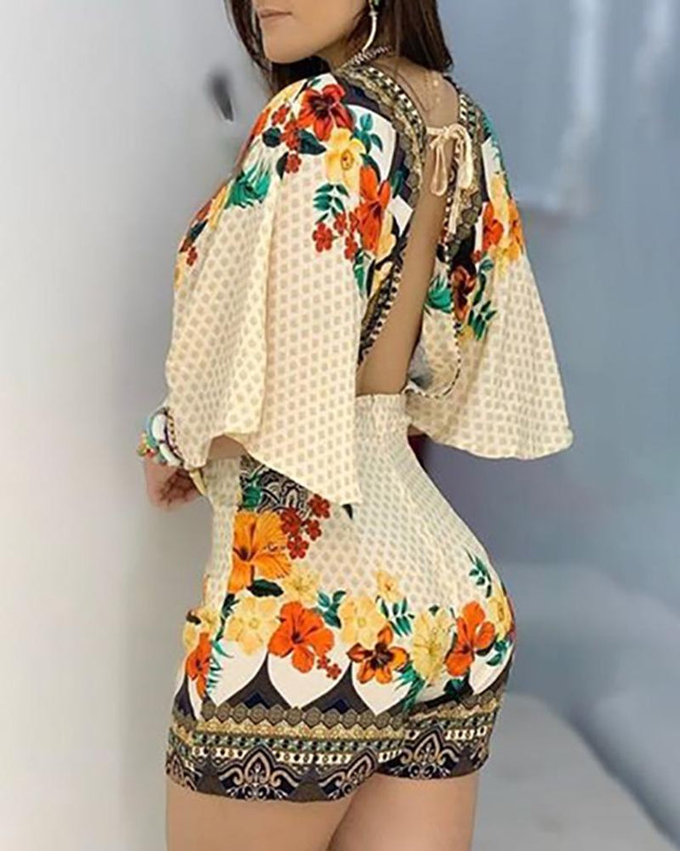 Floral Half Sleeve Romper - Veira Trending Shop