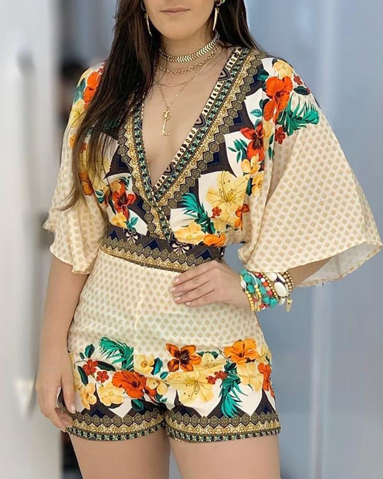 Floral Half Sleeve Romper - Veira Trending Shop