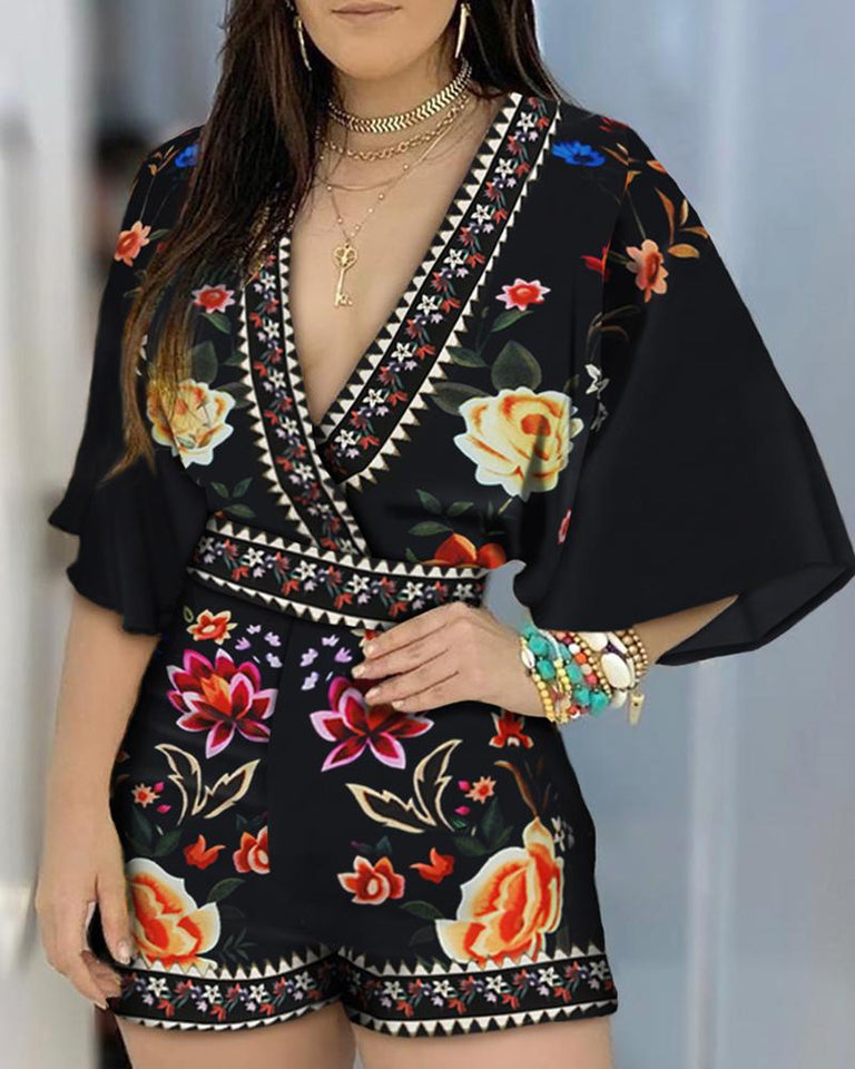 Floral Half Sleeve Romper - Veira Trending Shop