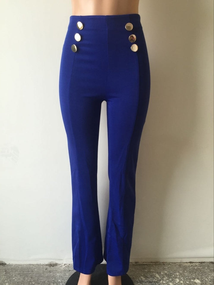 High Waist Pants with Botton Decor - Veira Trending Shop