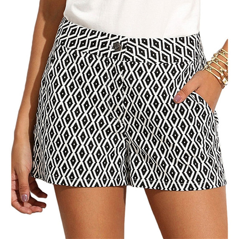 Black and White Mid Waist Shorts - Veira Trending Shop