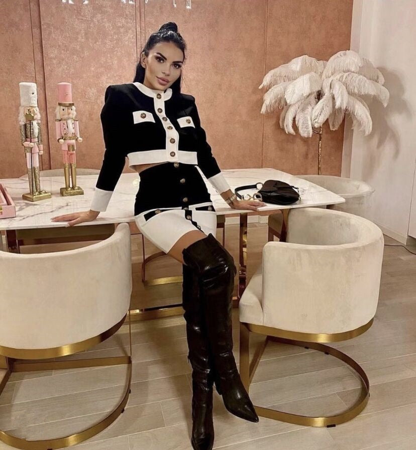 Patchwork Black White 2 Pieces Sets - Veira Trending Shop
