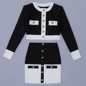 Patchwork Black White 2 Pieces Sets - Veira Trending Shop