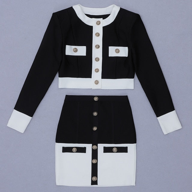 Patchwork Black White 2 Pieces Sets - Veira Trending Shop