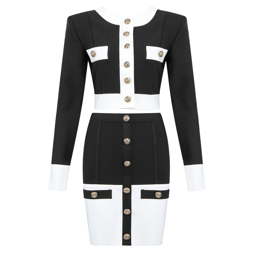 Patchwork Black White 2 Pieces Sets - Veira Trending Shop