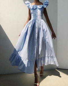 Striped Ruffles Maxi Dress - Veira Trending Shop
