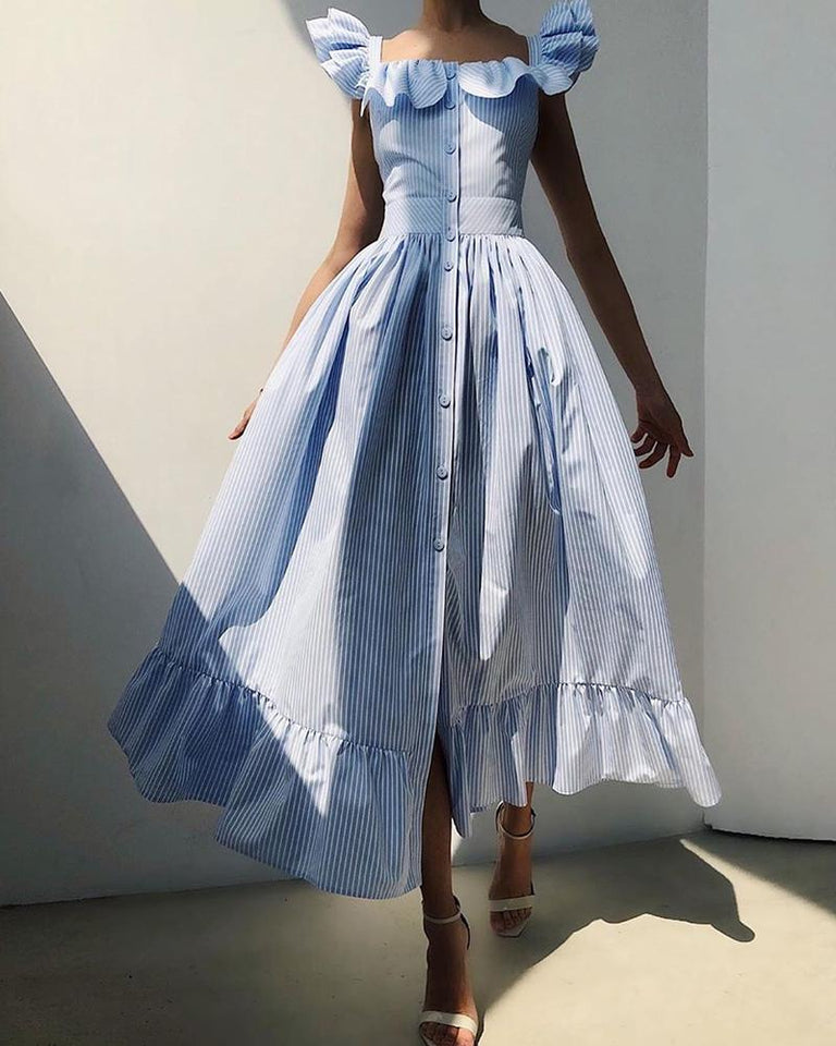 Striped Ruffles Maxi Dress - Veira Trending Shop