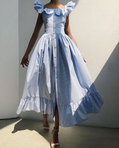 Striped Ruffles Maxi Dress - Veira Trending Shop