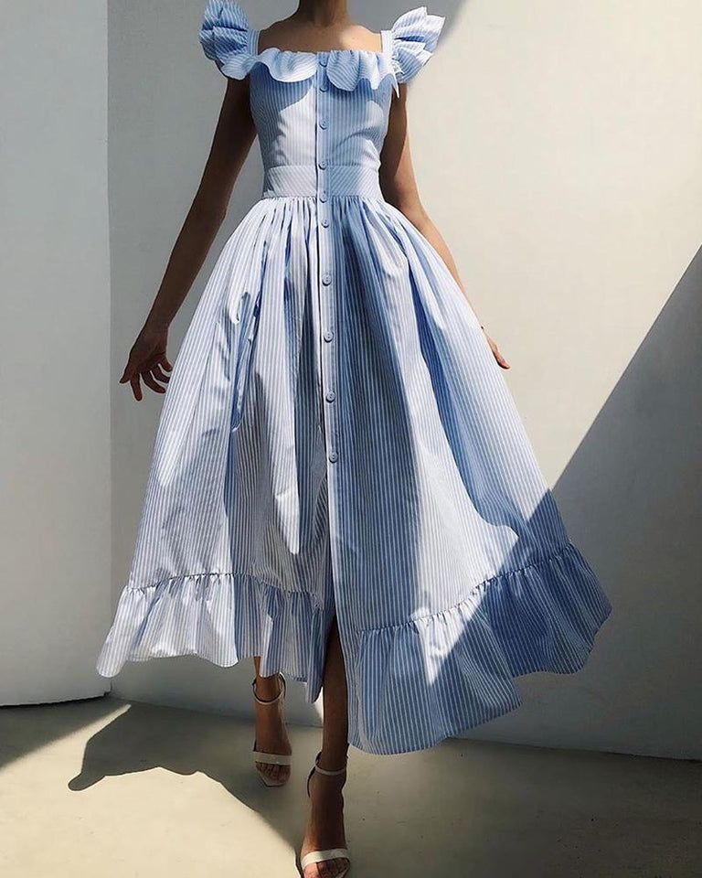 Striped Ruffles Maxi Dress - Veira Trending Shop