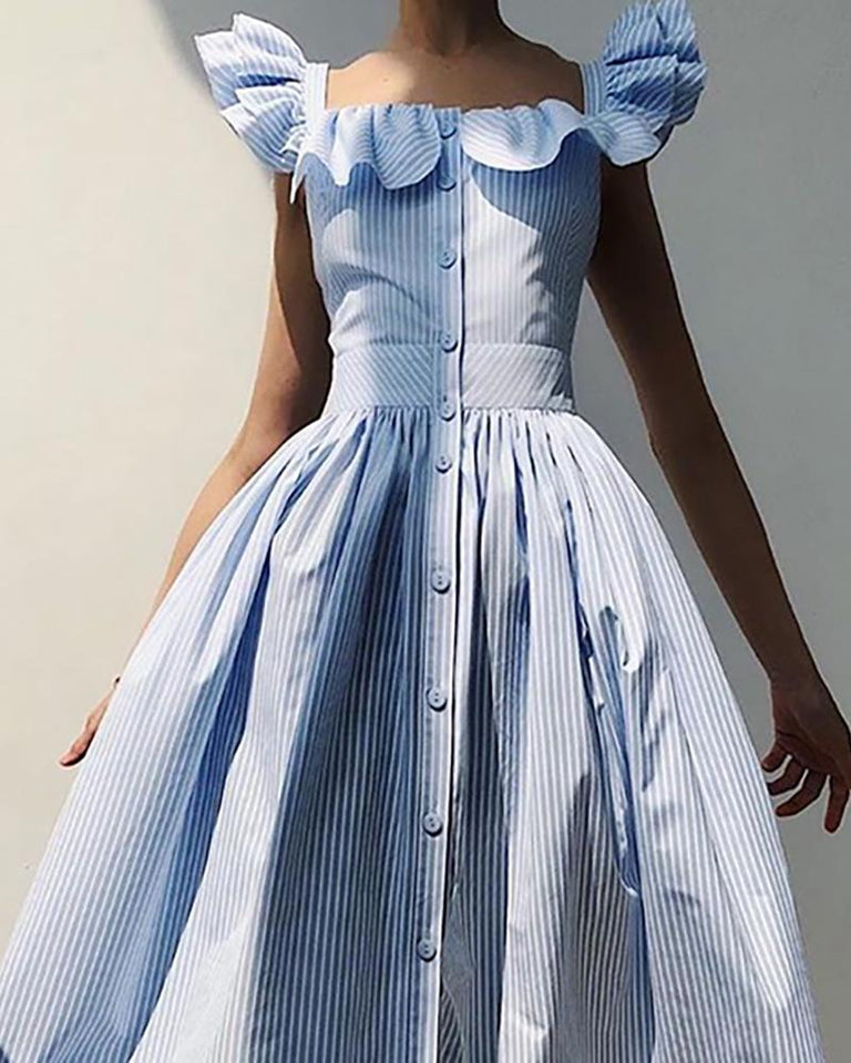 Striped Ruffles Maxi Dress - Veira Trending Shop