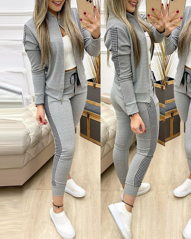 Zipper Top And Pants Set - Veira Trending Shop