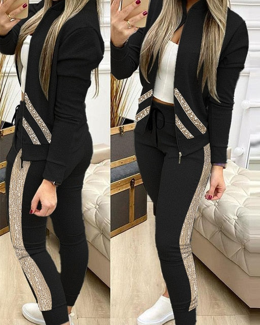Zipper Top And Pants Set - Veira Trending Shop