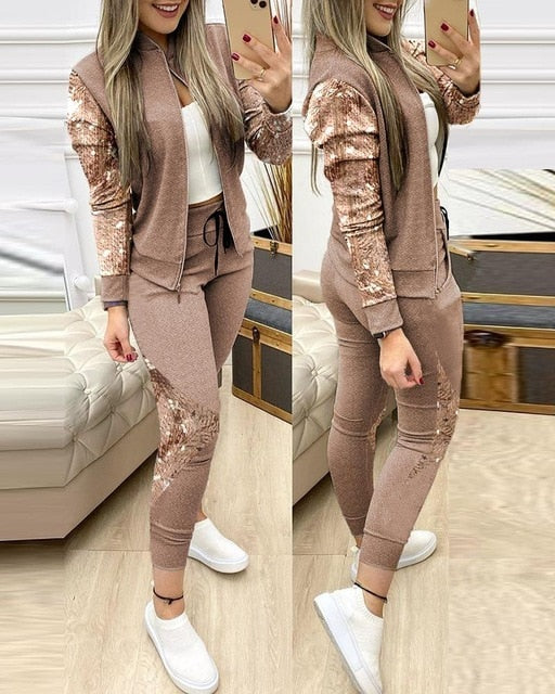 Zipper Top And Pants Set - Veira Trending Shop