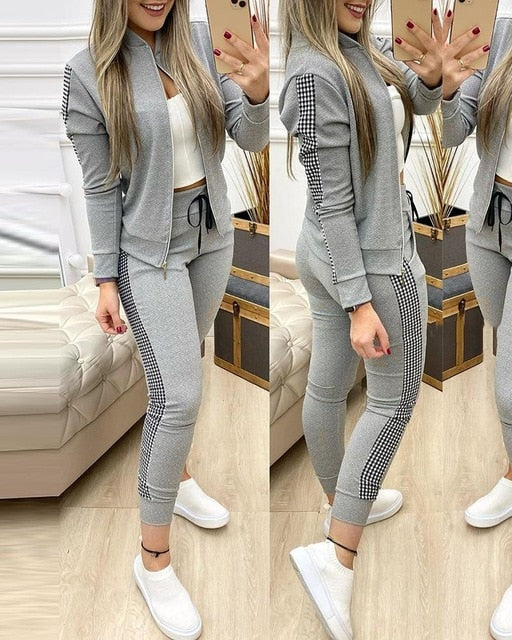 Zipper Top And Pants Set - Veira Trending Shop