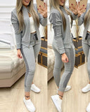 Zipper Top And Pants Set - Veira Trending Shop