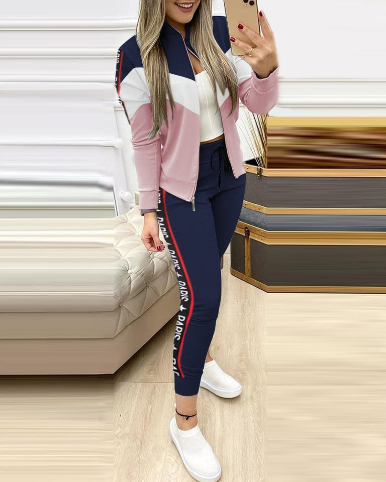 Zipper Top And Pants Set - Veira Trending Shop