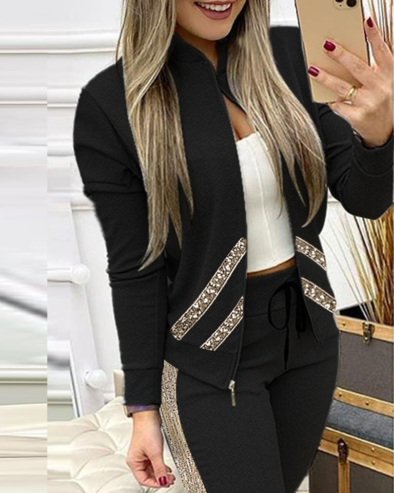 Zipper Top And Pants Set - Veira Trending Shop