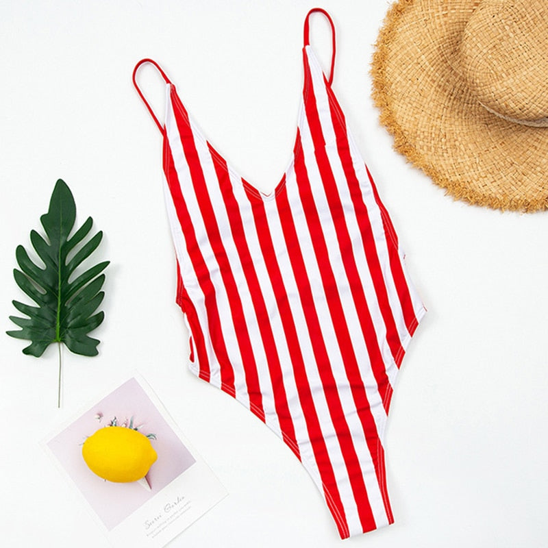 Backless Striped Swimsuit - Veira Trending Shop