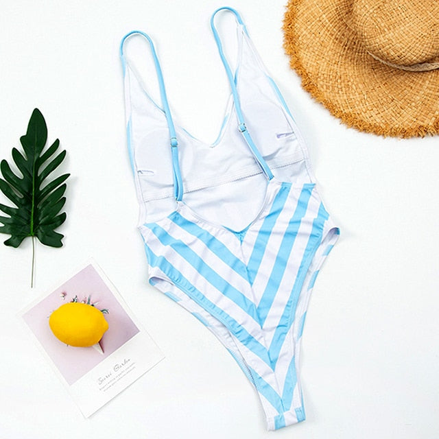 Backless Striped Swimsuit - Veira Trending Shop