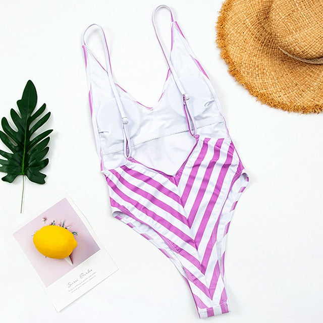 Backless Striped Swimsuit - Veira Trending Shop