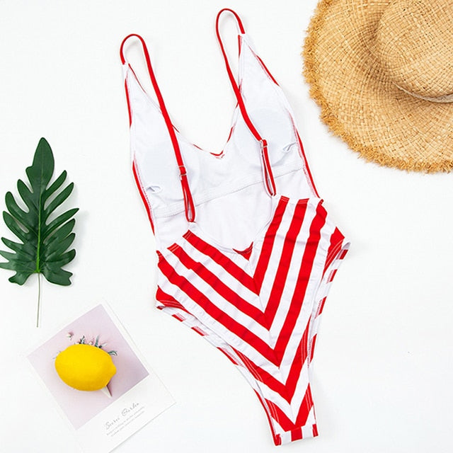 Backless Striped Swimsuit - Veira Trending Shop