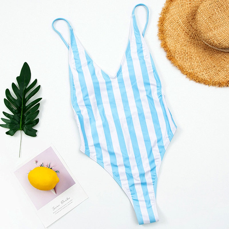 Backless Striped Swimsuit - Veira Trending Shop