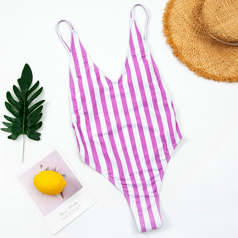 Backless Striped Swimsuit - Veira Trending Shop