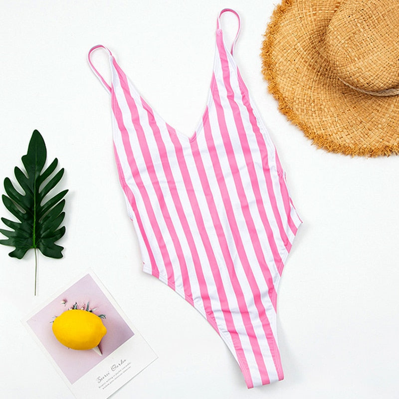 Backless Striped Swimsuit - Veira Trending Shop