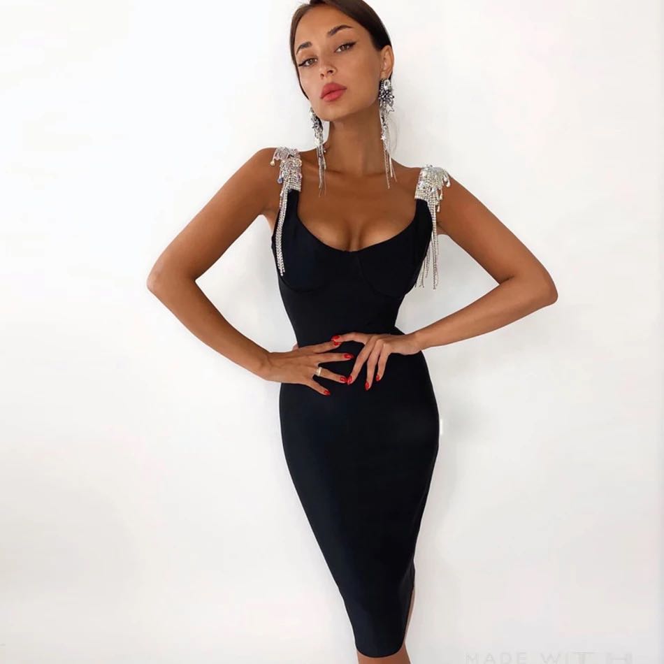 Tassel Sleeve Slip Bandage Dress - Veira Trending Shop