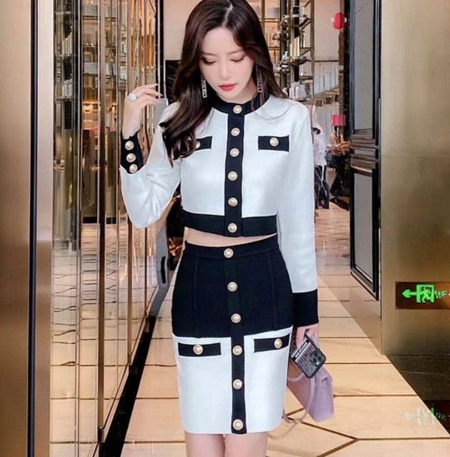 Patchwork Black White 2 Pieces Sets - Veira Trending Shop