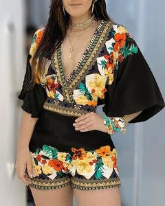Floral Half Sleeve Romper - Veira Trending Shop