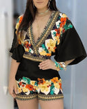 Floral Half Sleeve Romper - Veira Trending Shop