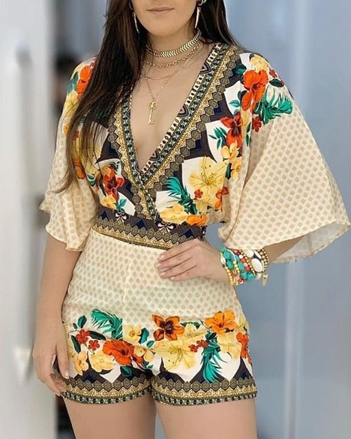 Floral Half Sleeve Romper - Veira Trending Shop