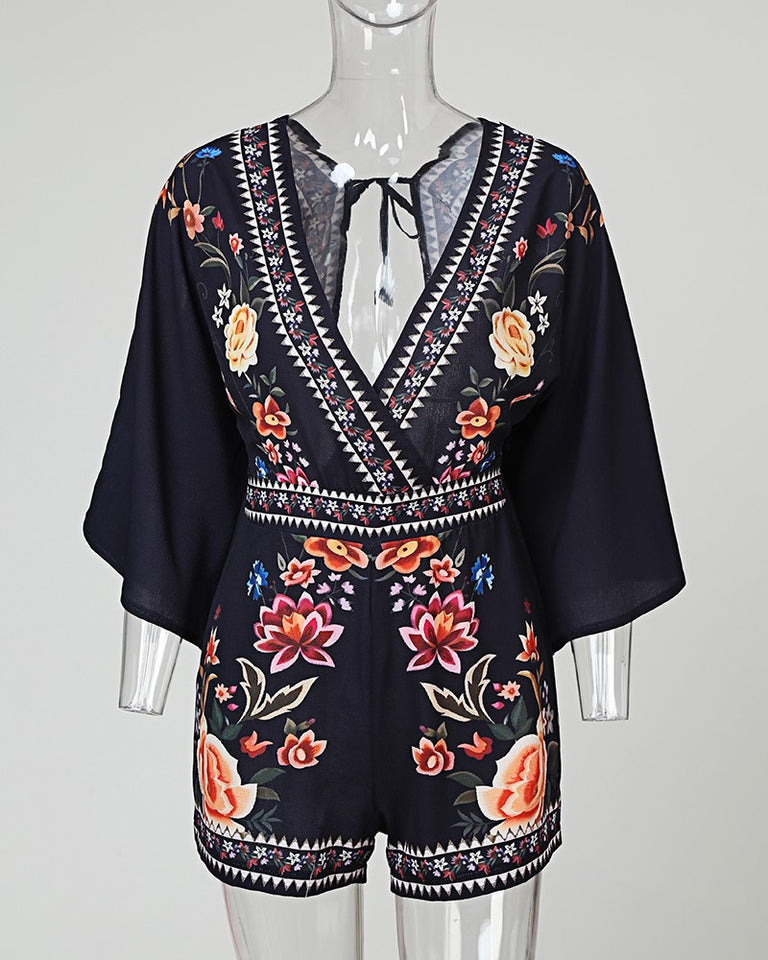 Floral Half Sleeve Romper - Veira Trending Shop