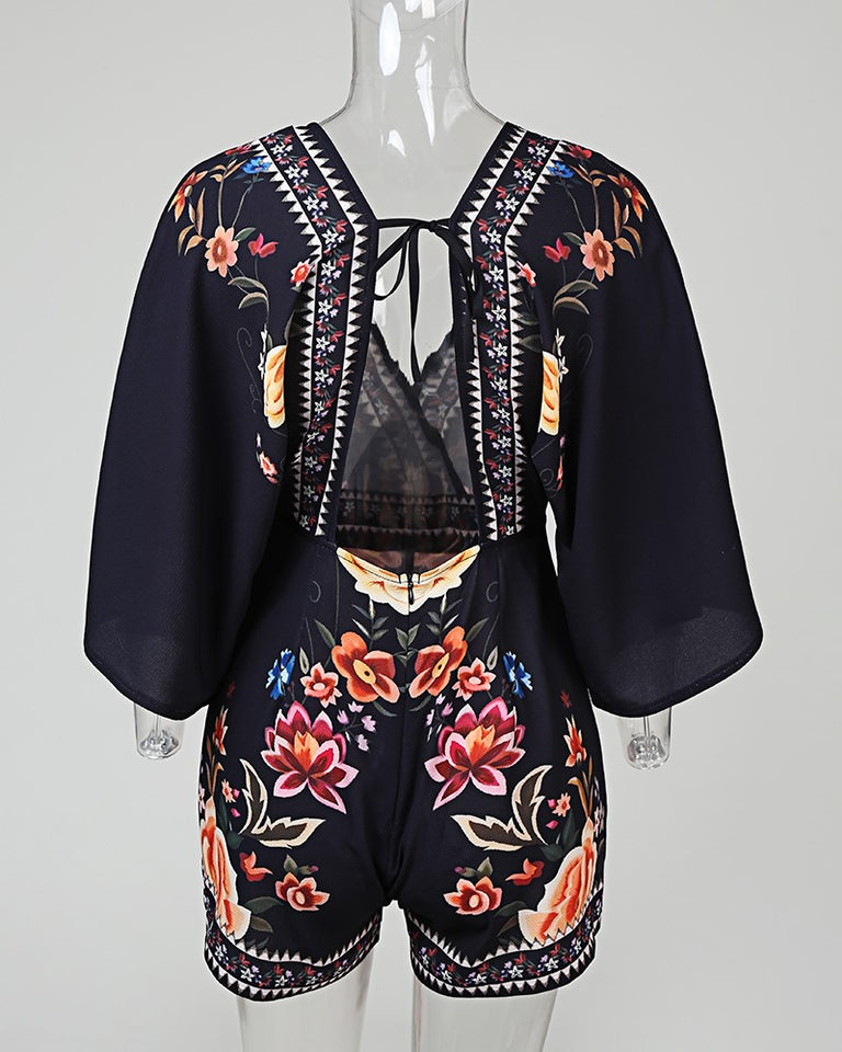 Floral Half Sleeve Romper - Veira Trending Shop