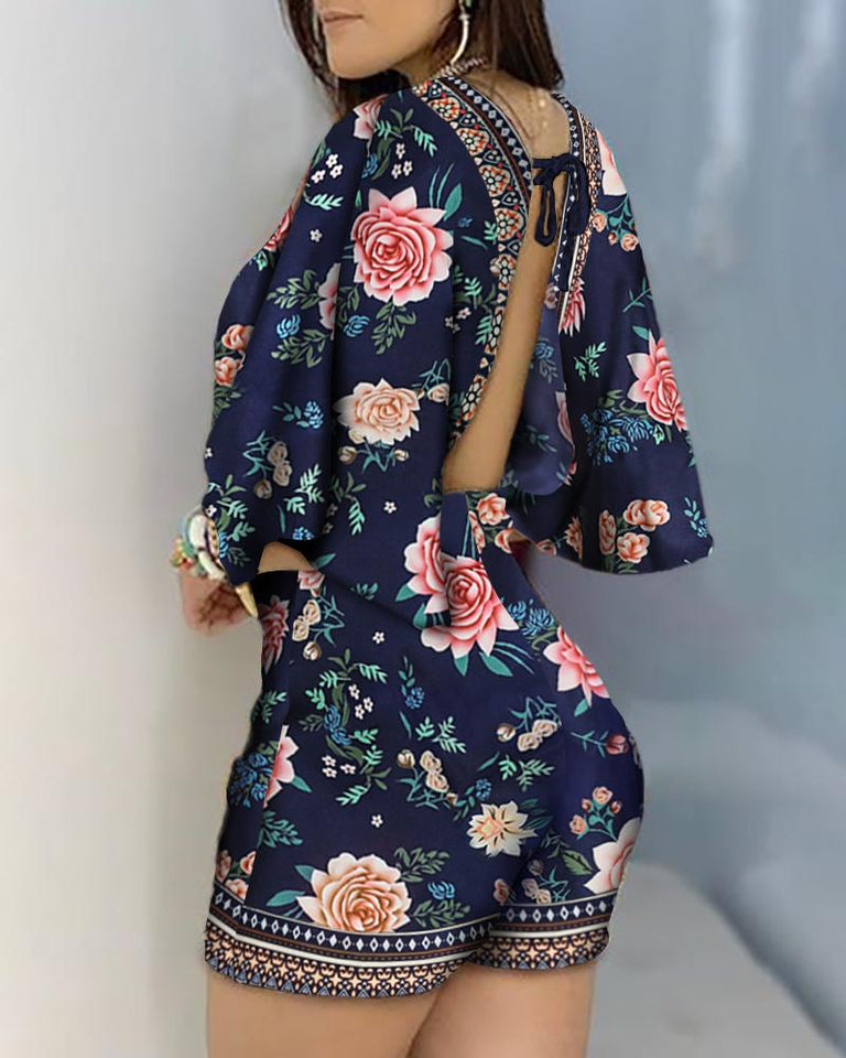 Floral Half Sleeve Romper - Veira Trending Shop