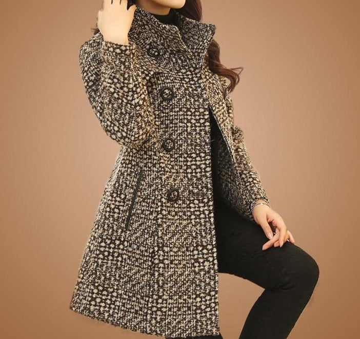 Elegant Turtleneck Plaid Coat - Veira Trending Shop