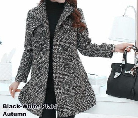 Elegant Turtleneck Plaid Coat - Veira Trending Shop