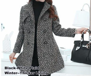 Elegant Turtleneck Plaid Coat - Veira Trending Shop