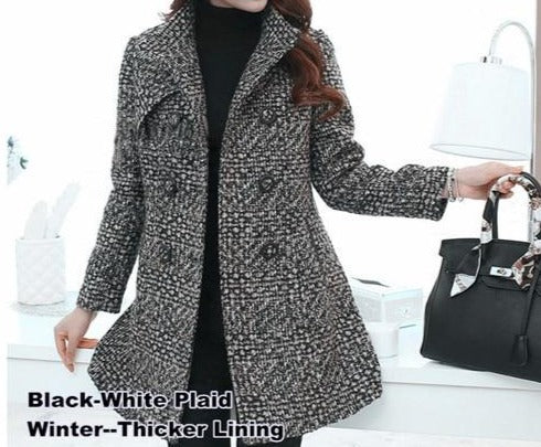 Elegant Turtleneck Plaid Coat - Veira Trending Shop