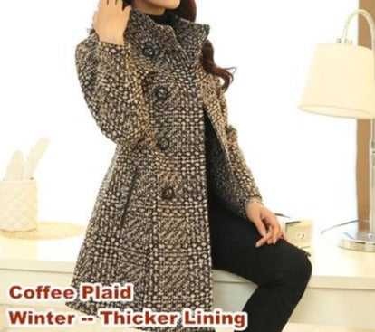 Elegant Turtleneck Plaid Coat - Veira Trending Shop