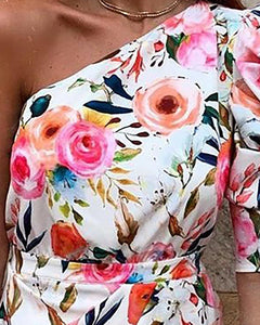 One Shoulder Floral Print Dress - Veira Trending Shop