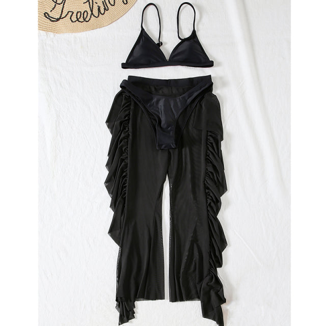Solid Mesh 3Pcs Bikini Set - Veira Trending Shop