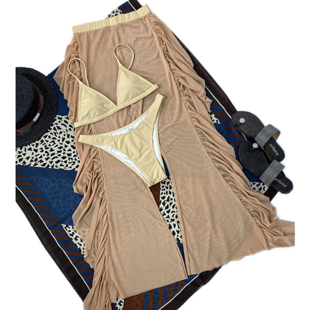 Solid Mesh 3Pcs Bikini Set - Veira Trending Shop