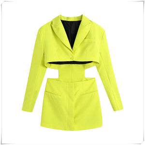 Hollow Out Waist Blazer Dress - Veira Trending Shop