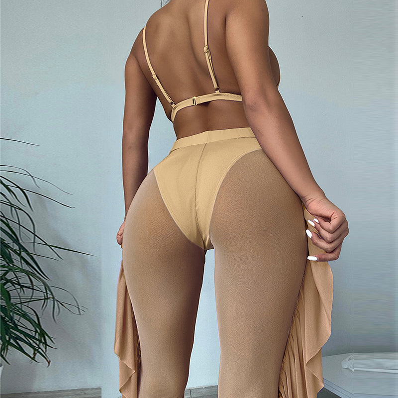 Solid Mesh 3Pcs Bikini Set - Veira Trending Shop